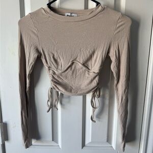 Princess Polly Taupe Ruched Long Sleeve Top